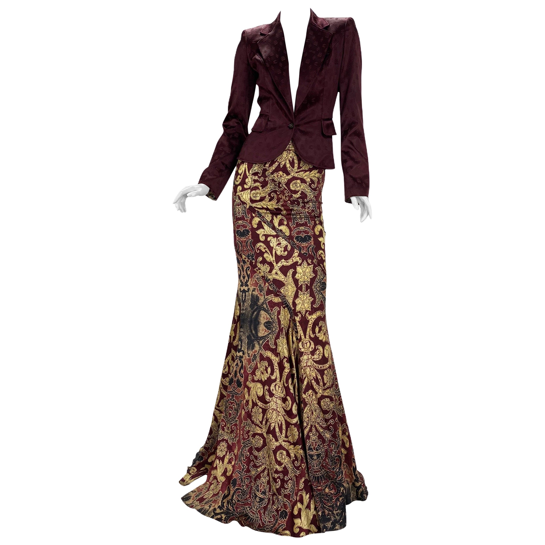 2004 Vintage Roberto Cavalli Evening Long Skirt and Blazer Set