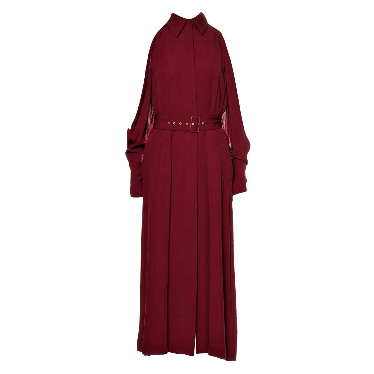 Salvatore Ferragamo
Brand New With Tags
F/W 2018
* Retail $3200
* Stunning Deep Red Wine
* IT 42.  This is Square Shaped.  Easily fits sizes 2-12 U.S.
The Belt Gathers the Dress Per Your Needs.  See Measurements Below 
* Stunning Cold Shoulder