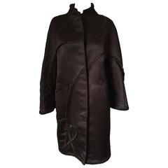 Chado Ralph Rucci Brown Silk coat Braided Trim Wide Sleeves 3-D Details Large