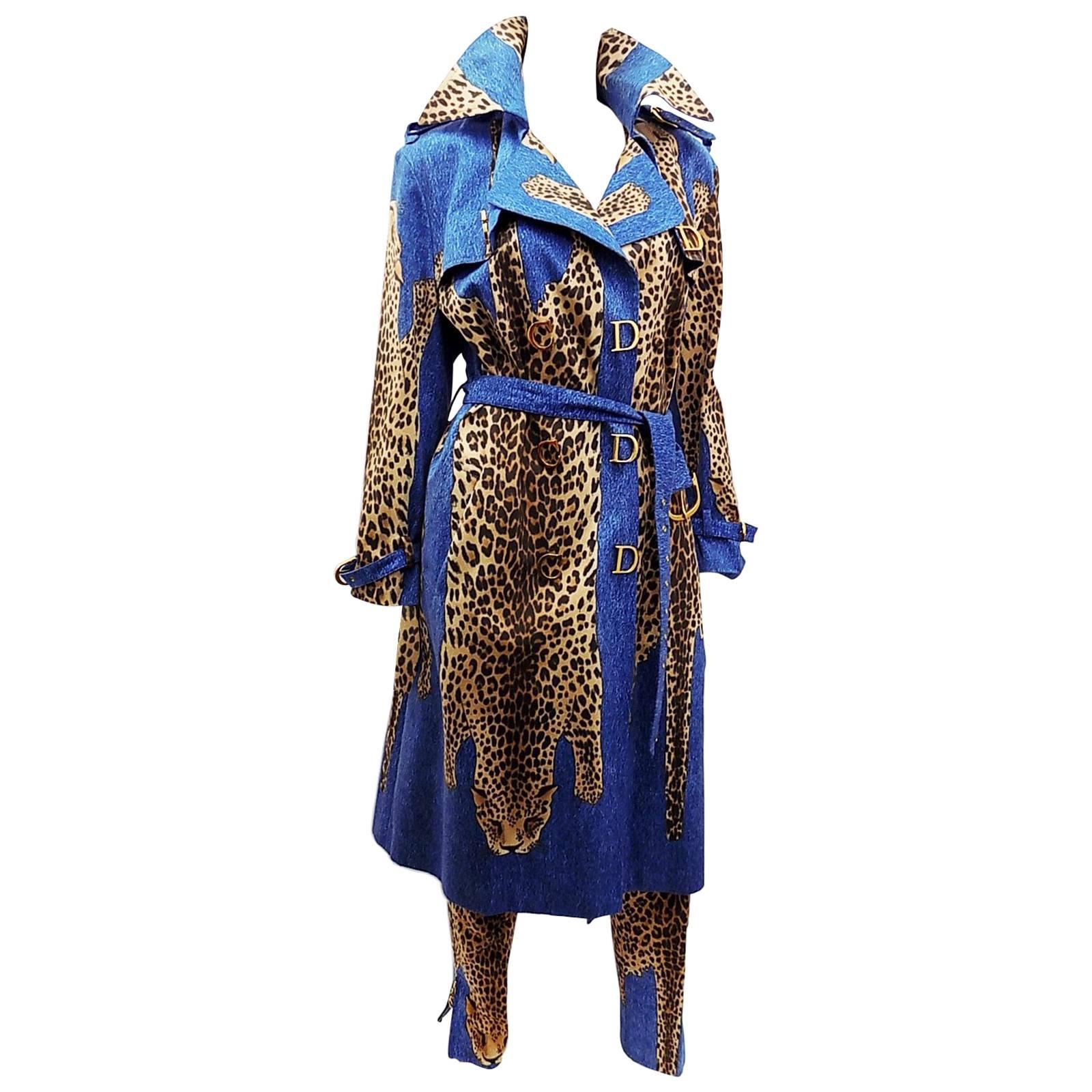 1999 "ROAR" in  Christian Dior Catwak Coat & Pants Denim  Leopard print set