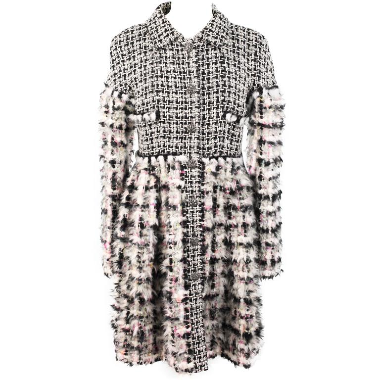 Chanel Black White Silver and Pink Tweed Boucle Coat at 1stDibs