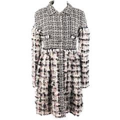 Chanel Black White Silver and Pink Tweed Boucle Coat