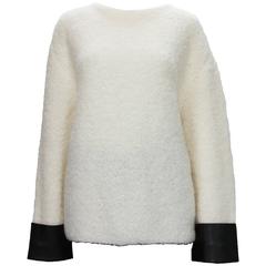 Gucci Boucle Wool Alpaca Cream Knitted Sweater w/ Leather Cuffs