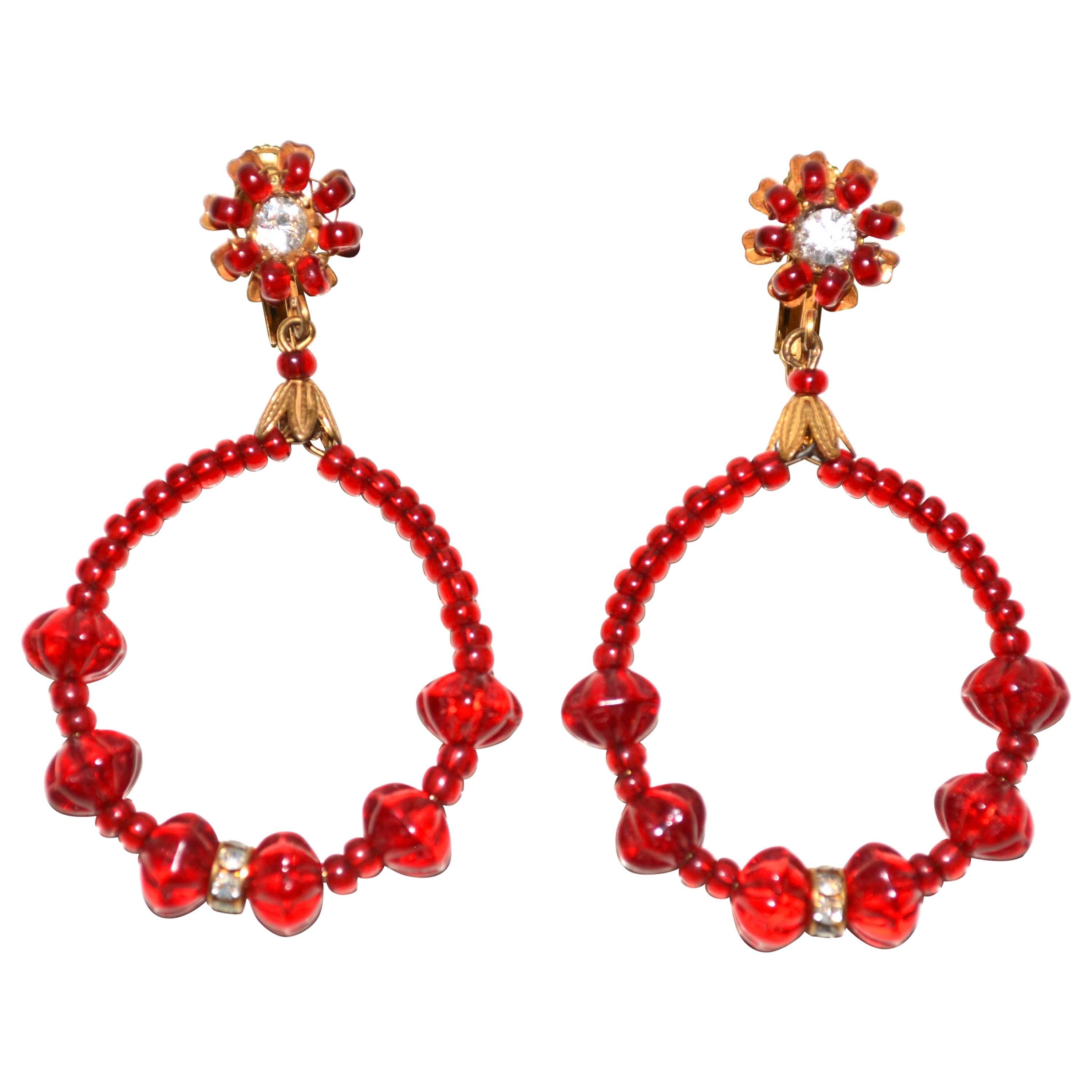 Miriam Haskell Red Glass Earrings