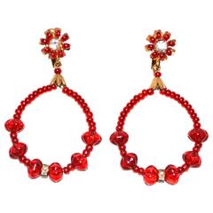 Miriam Haskell Red Glass Earrings
