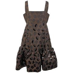 Oscar De La Renta Brown Silk Leaf Print Dress