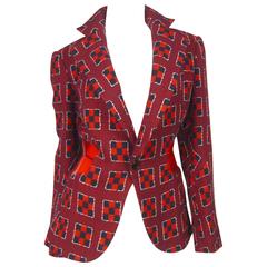 Comme des Garcons 2000's Red/Navy Geometric Woven with Plastic Blazer 