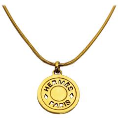 1990's Hermes Gold Coin Pendant Necklace