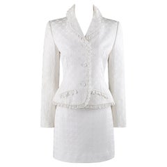 GIVENCHY A/W 1996 JOHN GALLIANO White Floral Brocade Lace Skirt Suit Blazer Set
