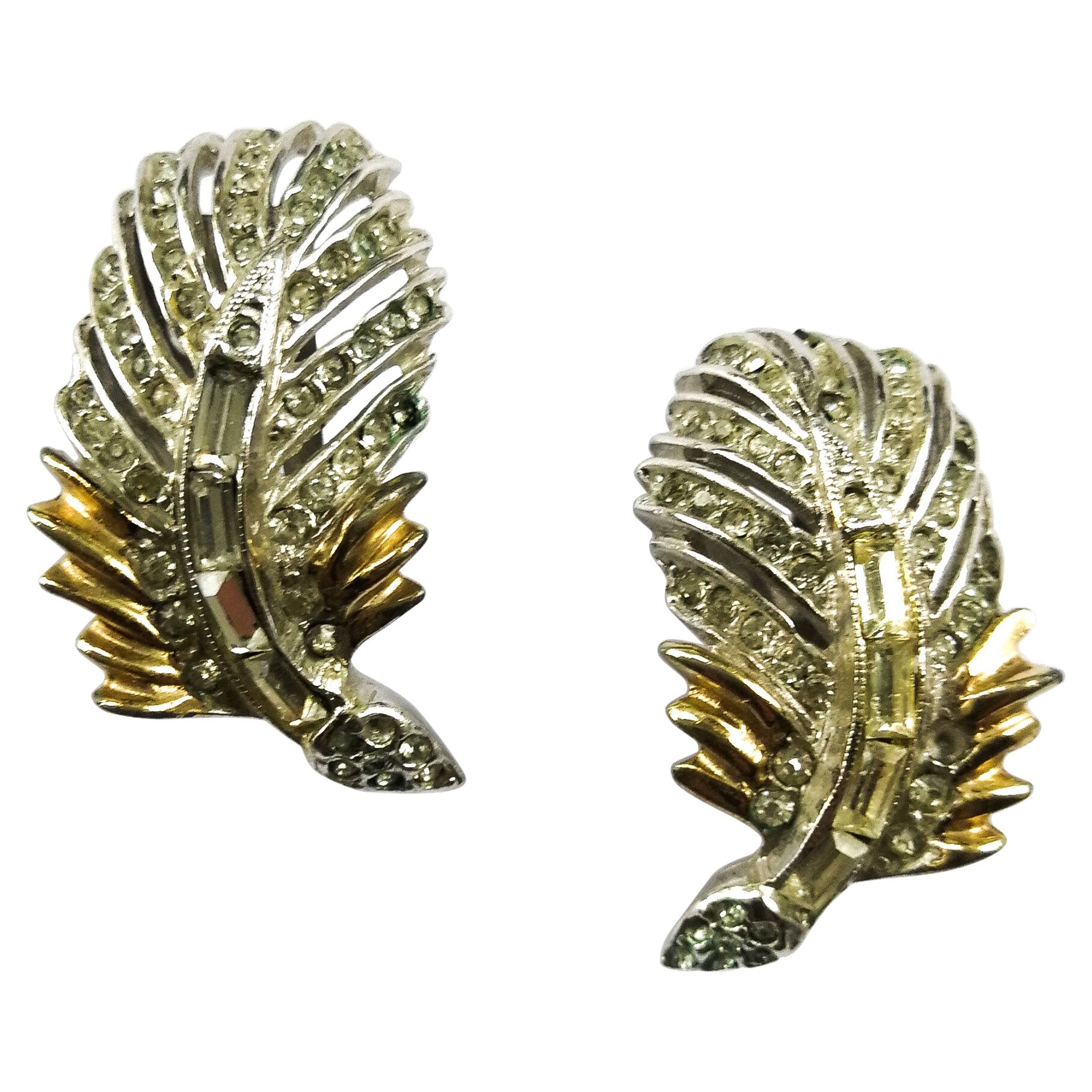 Gilt metal and paste 'feather' earrings, Reja, USA, 1950s