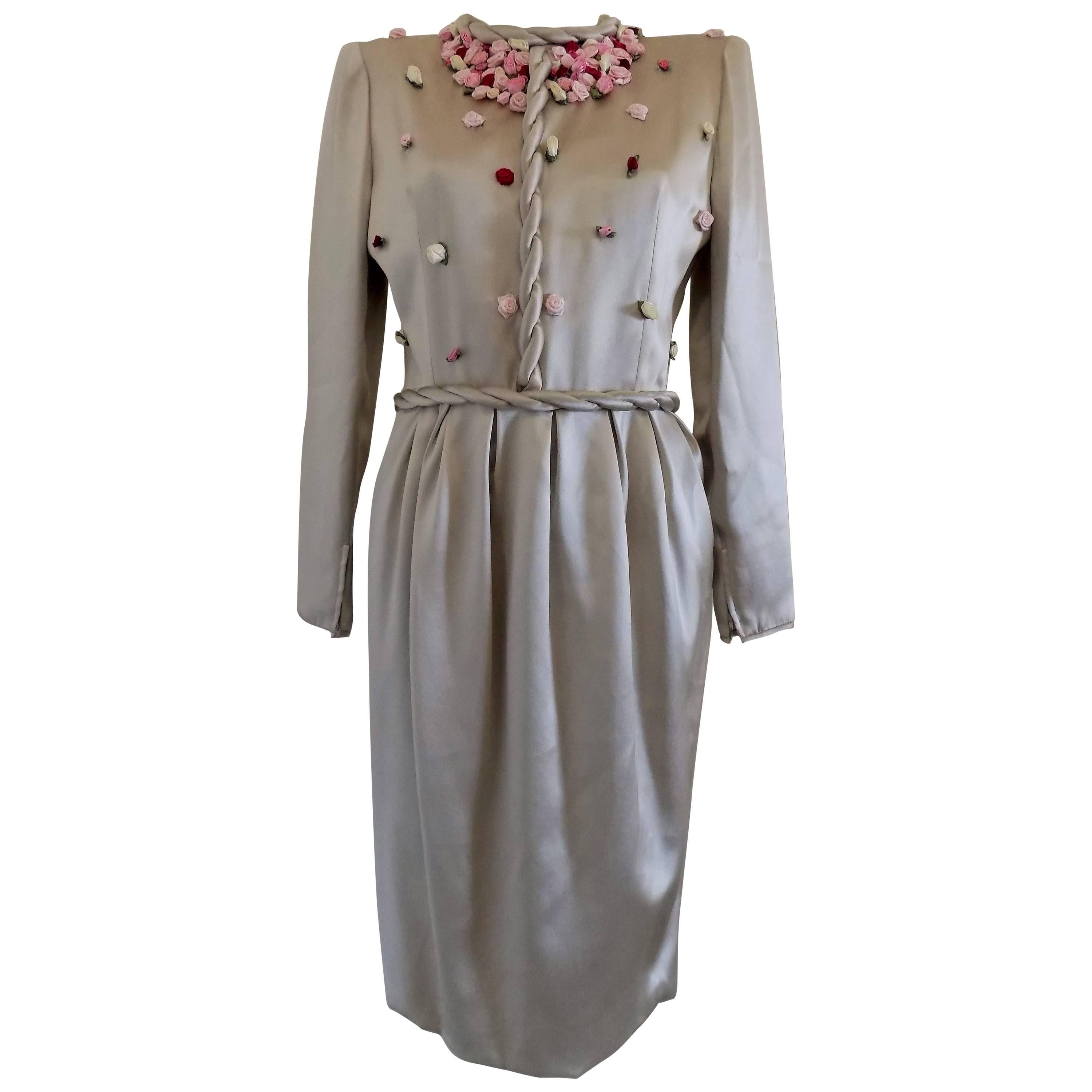 1970s Valentino Metallic Dress with roses