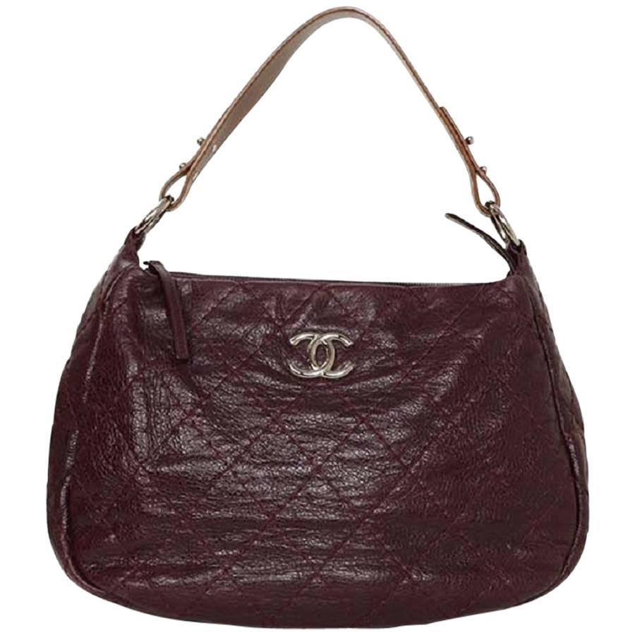 Chanel Plum Distressed Leather 'On the Road' Hobo Bag SHW