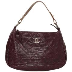 Chanel Plum Distressed Leather 'On the Road' Hobo Bag SHW