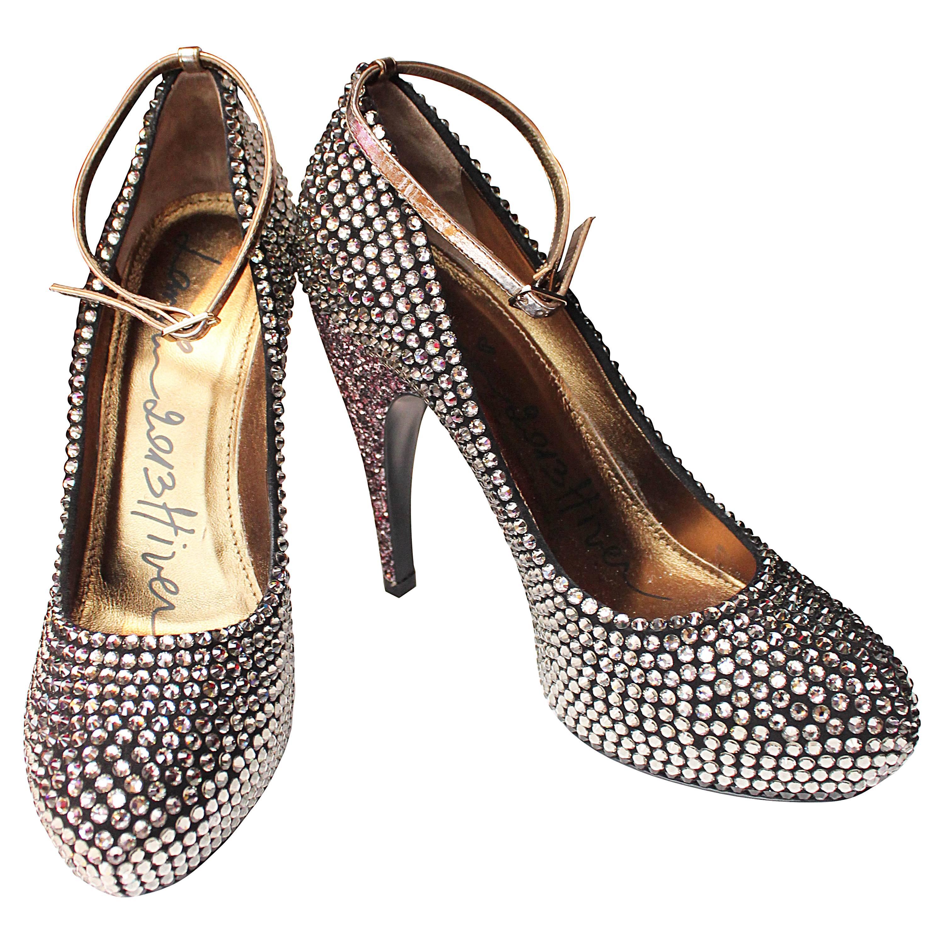 2013 Lanvin Platform Pumps with Grey and Pink Crystals For Sale