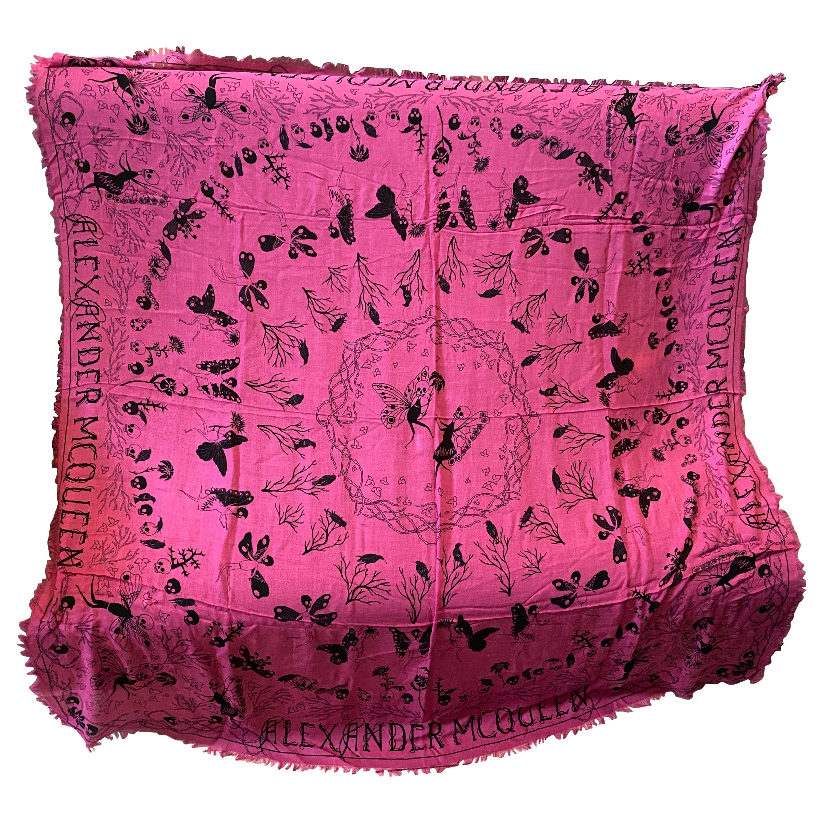 An Alexander McQueen Never Worn Italian Pink Shocking and Black Scarf