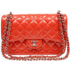 Chanel Red Patent Leather Jumbo Classic Double Flap