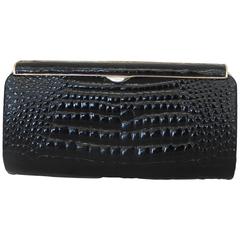 Gucci Vintage Black Small Alligator Clutch - GHW - Circa 1980's or Earlier 6