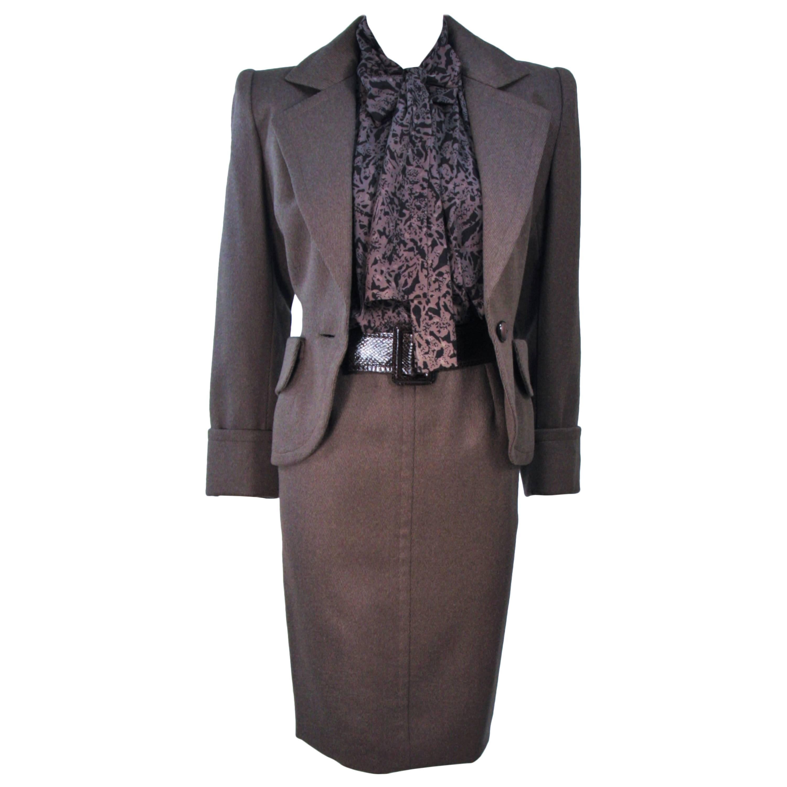 GIVENCHY COUTURE Wool Silk & Snakeskin 4pc Skirt Suit with Belt Size 4-6