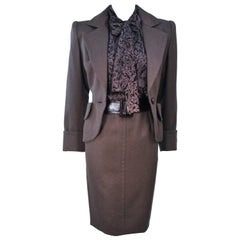 GIVENCHY COUTURE Wool Silk & Snakeskin 4pc Skirt Suit with Belt Size 4-6