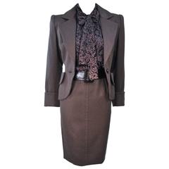 GIVENCHY COUTURE Wool Silk & Snakeskin 4pc Skirt Suit with Belt Size 4-6 4