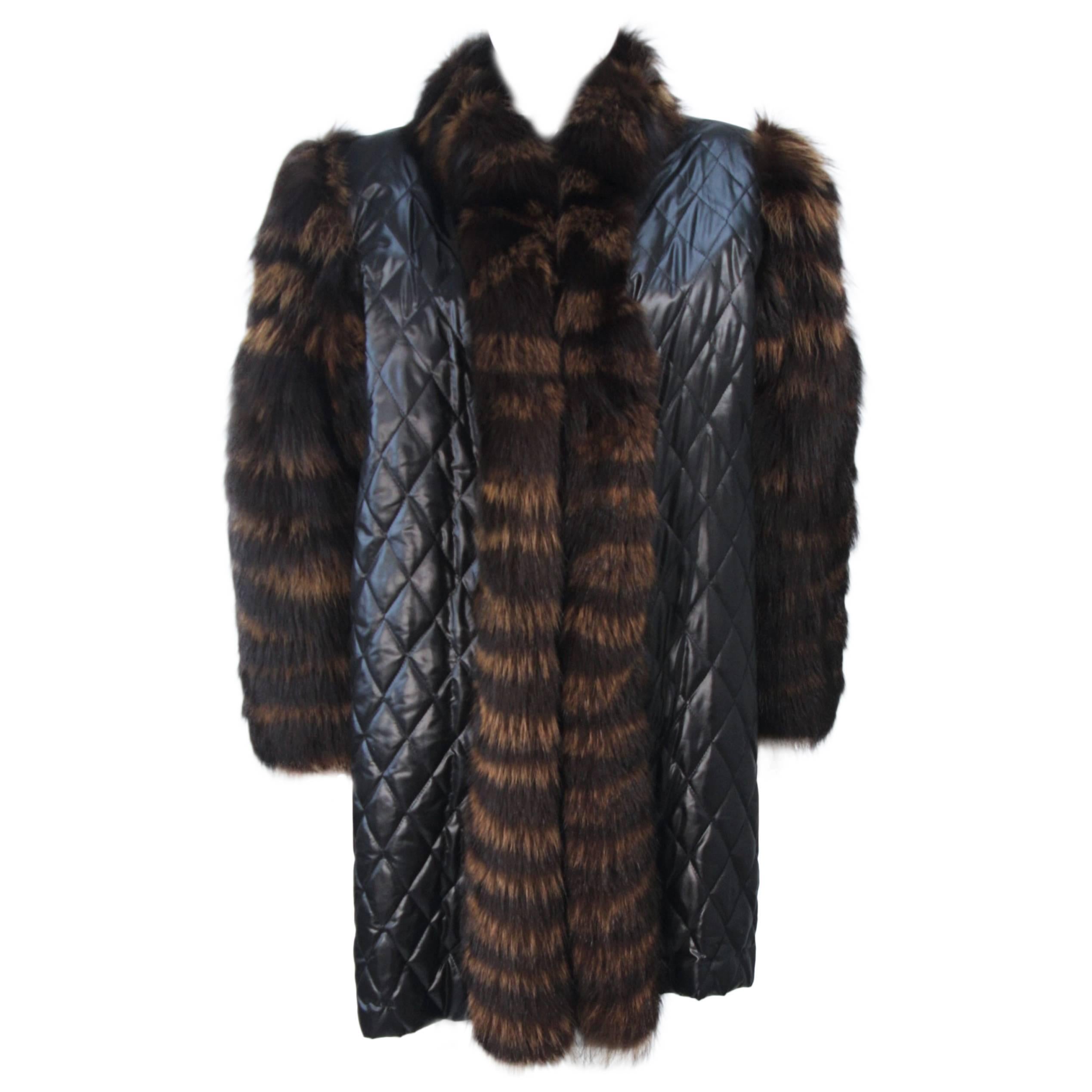 YVES SAINT LAURENT Quilted Fox Fur Coat with Sheared Beaver Lining Size 6-8