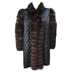 YVES SAINT LAURENT Quilted Fox Fur Coat with Sheared Beaver Lining Size 6-8 10