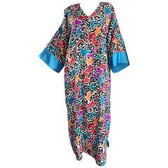 Mary McFadden for I. Magnin Wild Vintage Leopard + Floral Print Caftan Dress