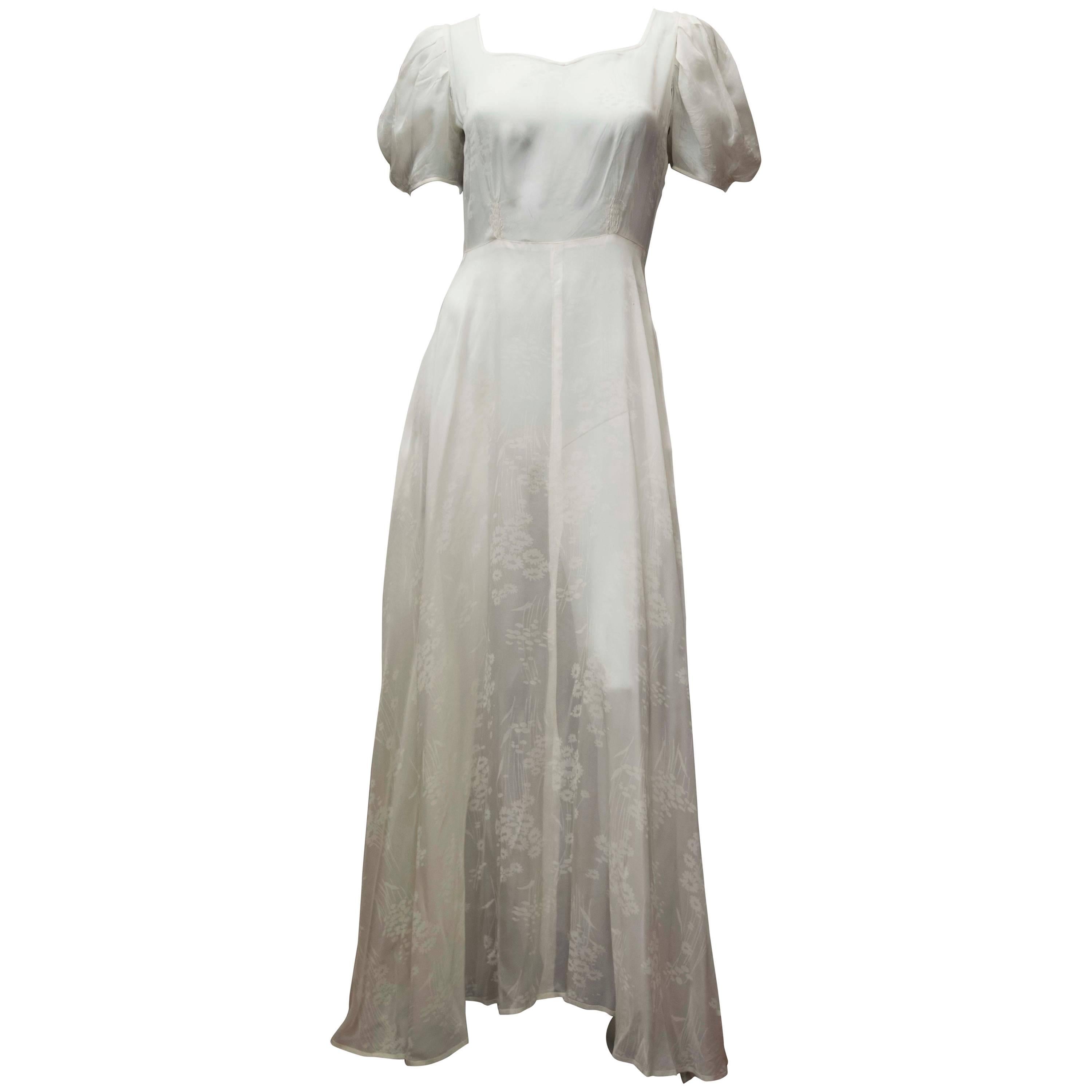 1930s White Silk Gown 