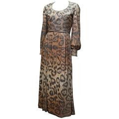Vintage Adele Simpson Sparkly Leopard Print Maxi Dress