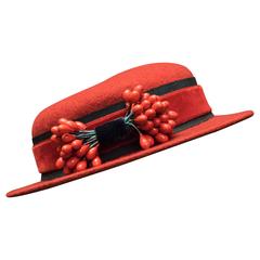 Vintage 1940s Red Pork Pie Hat