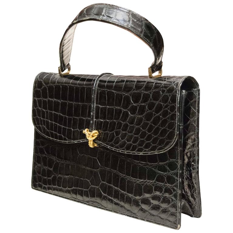 1960s Saks Fifth Avenue Black Alligator Handbag