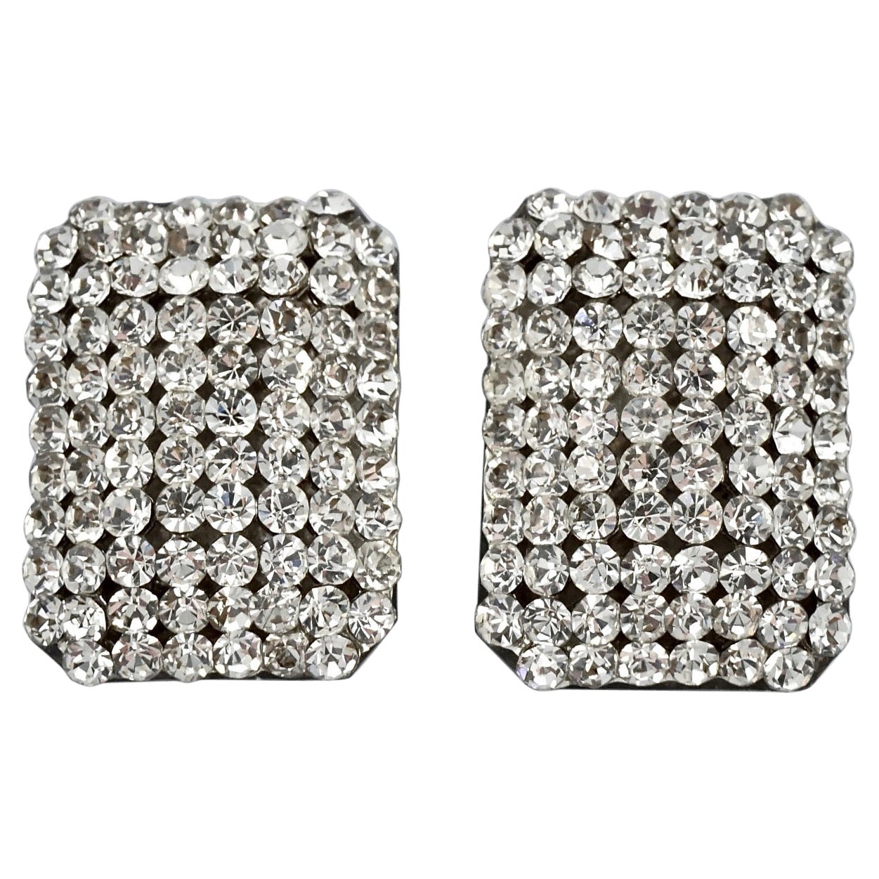 Idemaria Italy Silver Plated and Clear Rhinestone Pavé Clip On Earrings For Sale