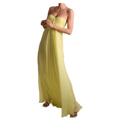 Alexander McQueen yellow strapless bustier silk flowing layered maxi dress