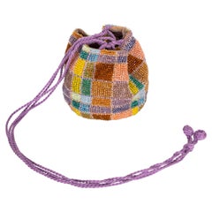 Vintage Bottega Veneta Beaded Color Block Micro Drawstring Bag Rare:: 1990s