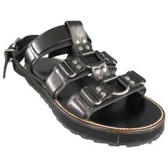 DSQUARED2 Size 10 Black Leather Fetish Harness Gladiator Sandals
