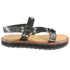DSQUARED2 Size 10 Black Leather Fetish Harness Velcro Sandals 2