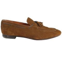 TOM FORD Size 10.5 Brown Suede TBraided Piping Tassel Loafers