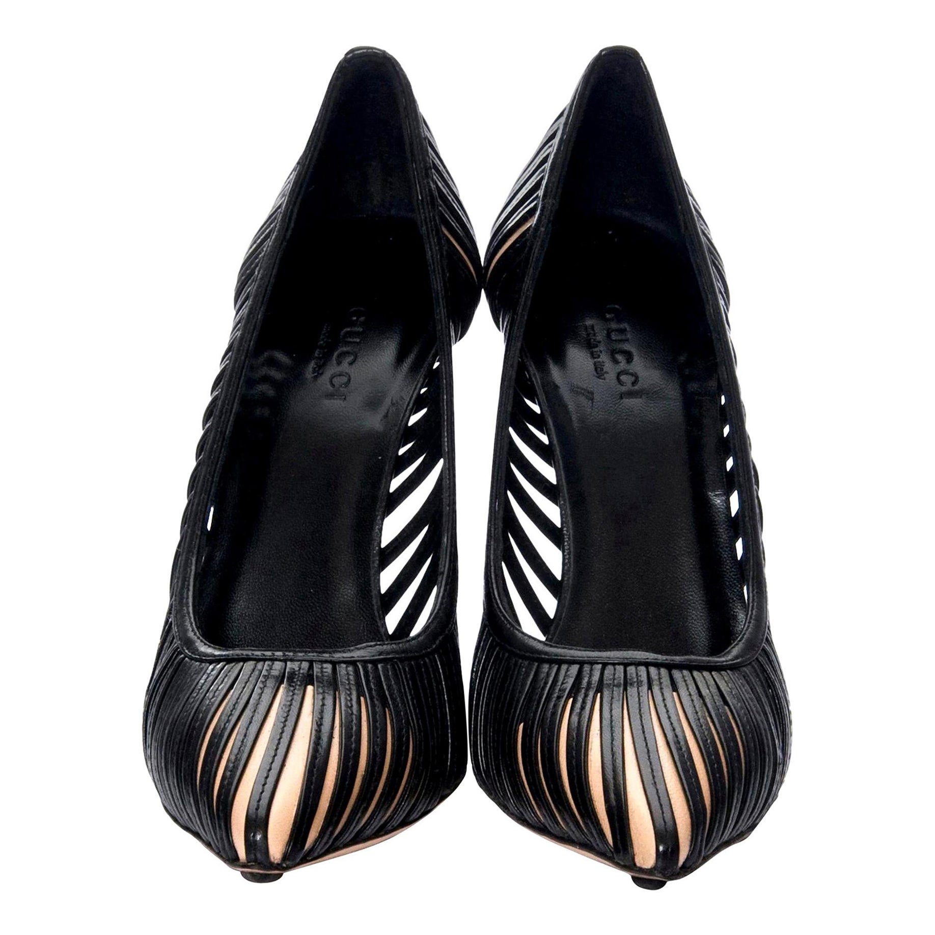 Vintage Gucci 1970s Sz 7.5 Chocolate Brown High Heel 70s Loafers Logo