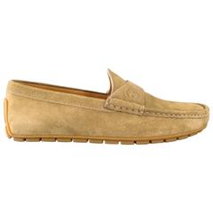 GUCCI Size 8 Beige Suede Embossed Rubber Sole Loafers
