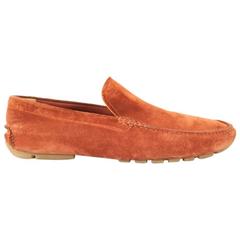 BALLY Size 11.5 Brick Brown Suede Top Stitch Driving Loafers