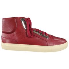 BALLY Size 12 Burgundy Leather Silver Plate High Top Sneakers