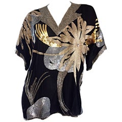 Spektakuläre Vintage Concetta Rafanello Schwarz Seide Pailletten Pailletten Bluse