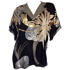 Spectacular Vintage Concetta Rafanello Black Silk Sequin Sequin Beaded Blouse 12