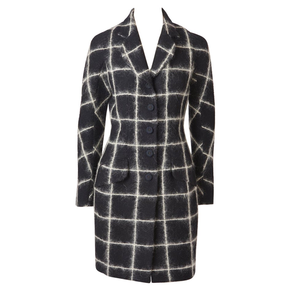 John Galliano Fitted Grid Pattern Wool Coat For Sale