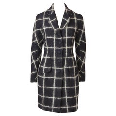 John Galliano Fitted Grid Pattern Wool Coat