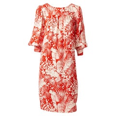 Yves Saint Laurent Palm Pattern Silk Smock Dress
