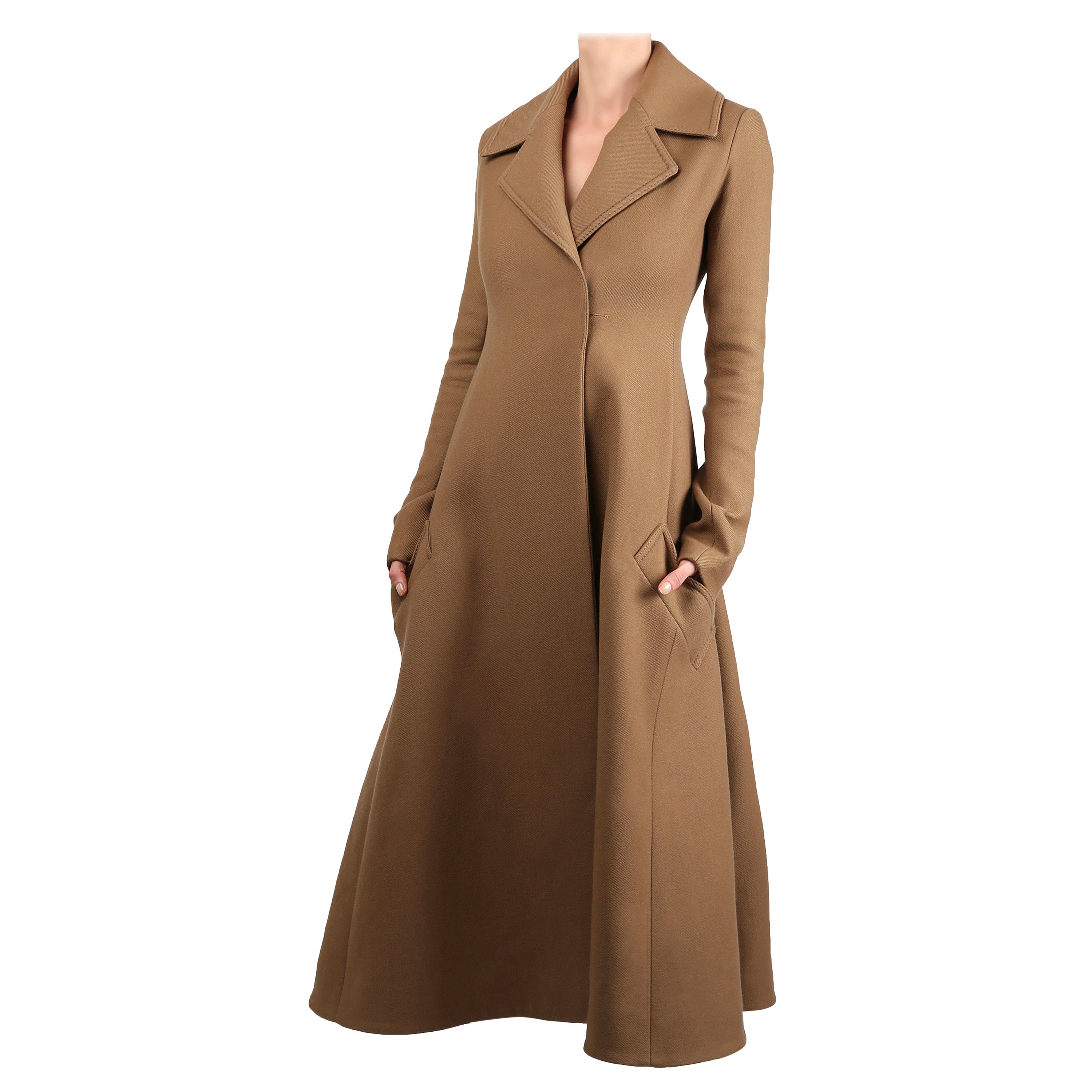 Celine Fall 2014 Phoebe Philo  gabardine wool fit and flare maxi coat in camel