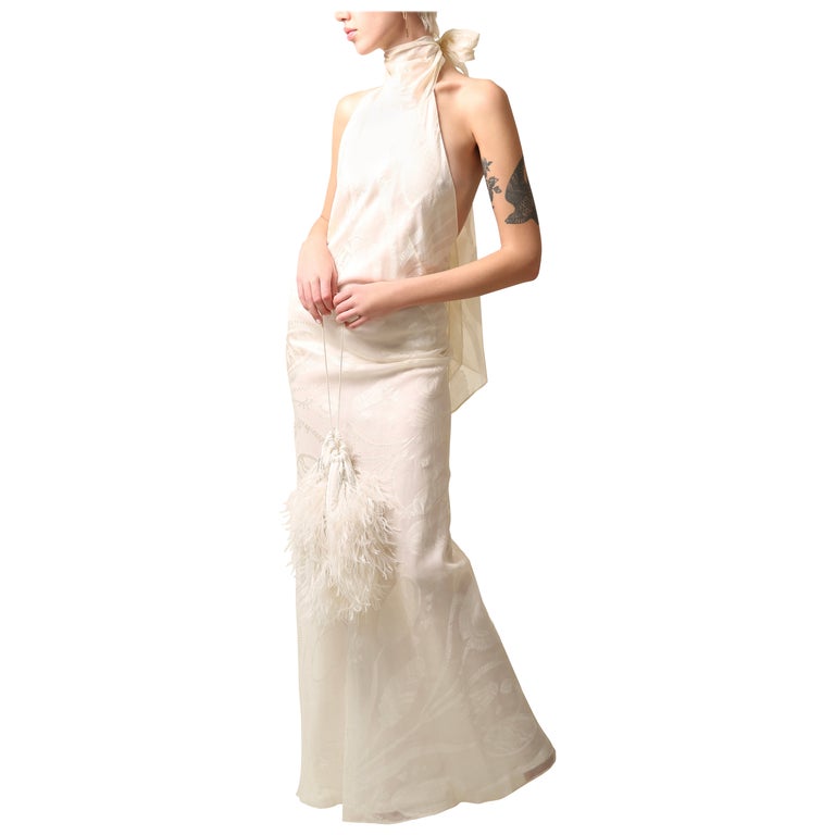 Emilio Pucci 01 vintage ivory floral print silk backless maxi dress wedding gown For Sale