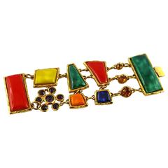 Christian Lacroix Stunning Vintage Multicolored Ceramic Cuff Bracelet 5