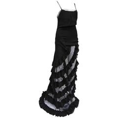 Alexander McQueen black ruffled evening dress, c. 1999 11